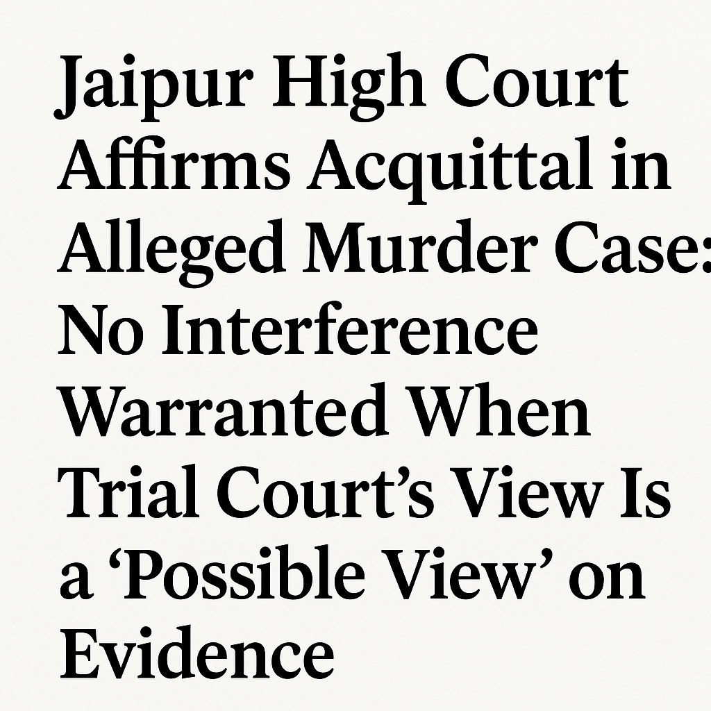 Jaipur High Court Affirms Acquittal in Alleged Murder Case No Interference Warranted When Trial Court’s View Is a “Possible View” on Evidence