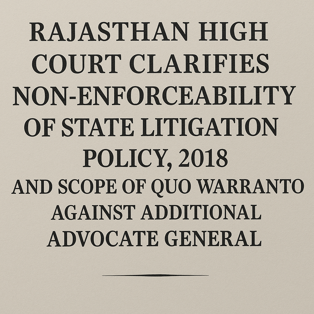 Rajasthan High Court Clarifies Non-Enforceability of State Litigation Policy, 2018 and Scope of Quo Warranto Against Additional Advocate General