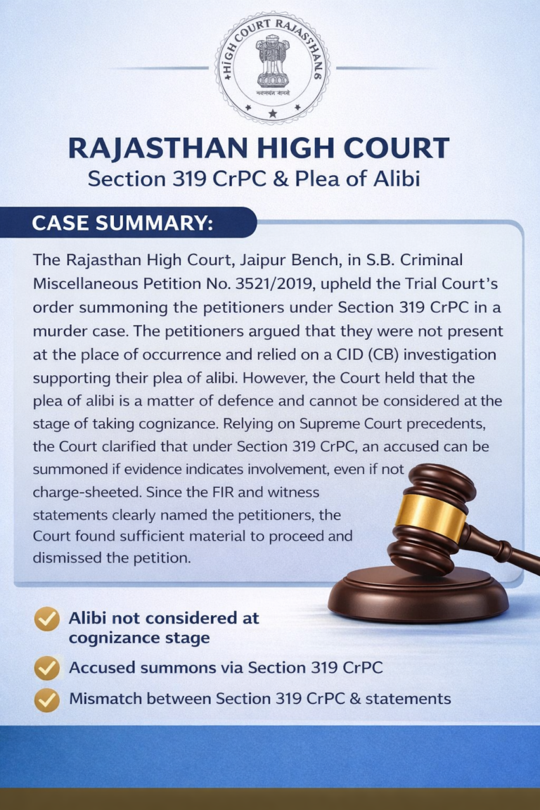 Rajasthan High Court Plea of Alibi Not Considerable at Section 319 CrPC Stage