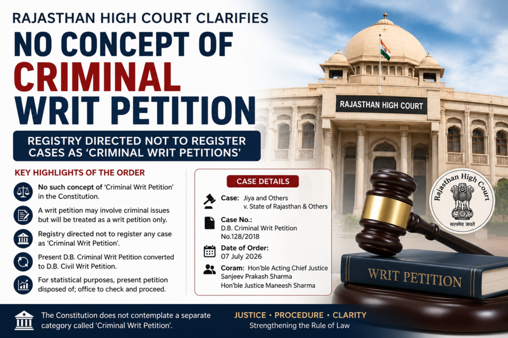 Rajasthan High Court No Concept of Criminal Writ Petition Under the Constitution